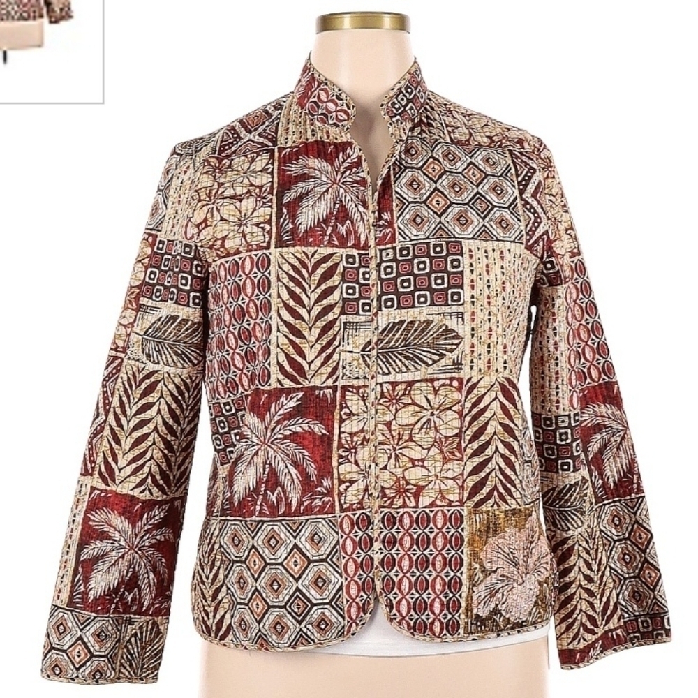 Vintage 80's 90's Alfred Dunner Petite Women's Size 14P Quilted Jacket Tropical